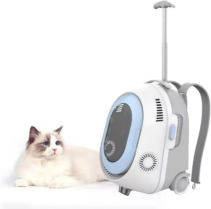 FO5 Cat Backpack Carrier with Cooling Spray, Fan & LED Light, 3-in-1 Rolling Pet Carrier Backpack, Height-Adjustable for Cats & Small Dogs, Travel Hiking Outdoor Pet Backpack