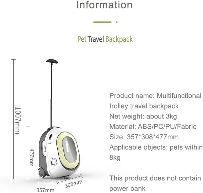 FO5 Cat Backpack Carrier with Cooling Spray, Fan & LED Light, 3-in-1 Rolling Pet Carrier Backpack, Height-Adjustable for Cats & Small Dogs, Travel Hiking Outdoor Pet Backpack