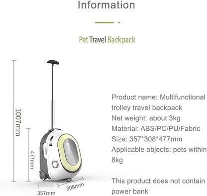 FO5 Cat Backpack Carrier with Cooling Spray, Fan & LED Light, 3-in-1 Rolling Pet Carrier Backpack, Height-Adjustable for Cats & Small Dogs, Travel Hiking Outdoor Pet Backpack