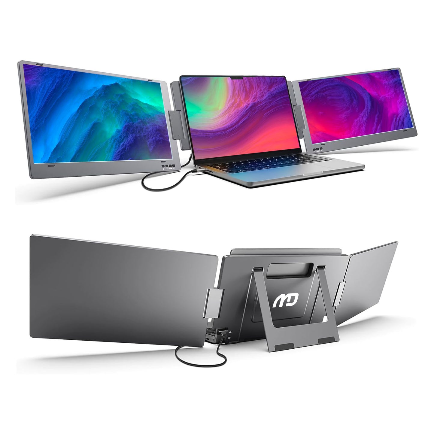 MetaDisplay MD1 Triple Portable Monitor 14inch for Laptop Screen Extender Dual Monitor Extender FHD 1080P IPS Display (macOS/Windows)