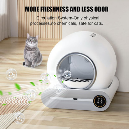 FO5 Self Cleaning Cat Litter Box, Upgraded Automatic Cat Litter Box 65L+ 9L Extra Large Capacity Automatic Cat Litter Box, APP Control/Odor Removal/Safety Protection/Low Noise Litter Box (White)