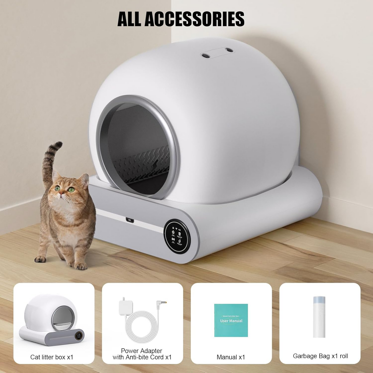 FO5 Self Cleaning Cat Litter Box, Upgraded Automatic Cat Litter Box 65L+ 9L Extra Large Capacity Automatic Cat Litter Box, APP Control/Odor Removal/Safety Protection/Low Noise Litter Box (White)