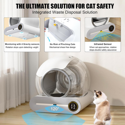 FO5 Self Cleaning Cat Litter Box, Upgraded Automatic Cat Litter Box 65L+ 9L Extra Large Capacity Automatic Cat Litter Box, APP Control/Odor Removal/Safety Protection/Low Noise Litter Box (White)